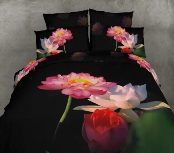 

3D Black Lotus flower floral bedding set queen size bedspread quilt duvet cover bed sheet bedsheet linen oil painting 100 cotton