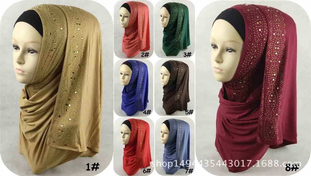 15 цветов Блестящий Золотой Стразы пузырьковый хлопок Hijab шарф Мусульманский Исламский головной убор Твердый Шарф