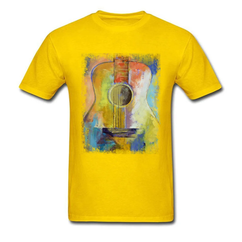 GUITAR MELODIES Pure Cotton T Shirt for Men Short Sleeve 3D Printed Tops Shirts Cheap ostern Day Crewneck Tee Shirt Printed GUITAR MELODIES yellow
