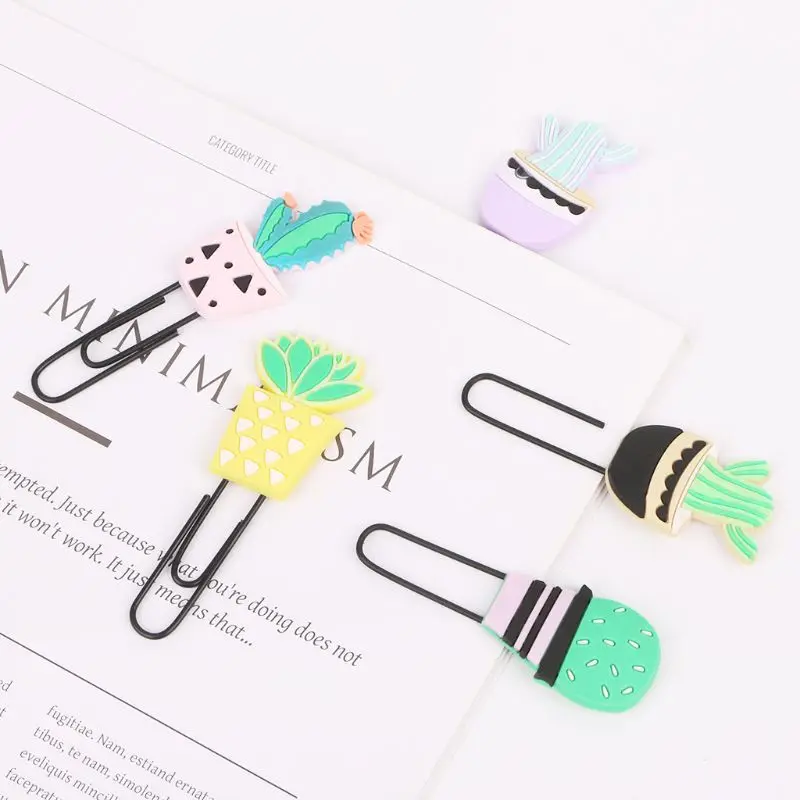 

4pcs/set Creative Cartoon Paperclips Bookmarks Cactus Soft Silicone Colorful Paper Clip File Memo Photo Clip