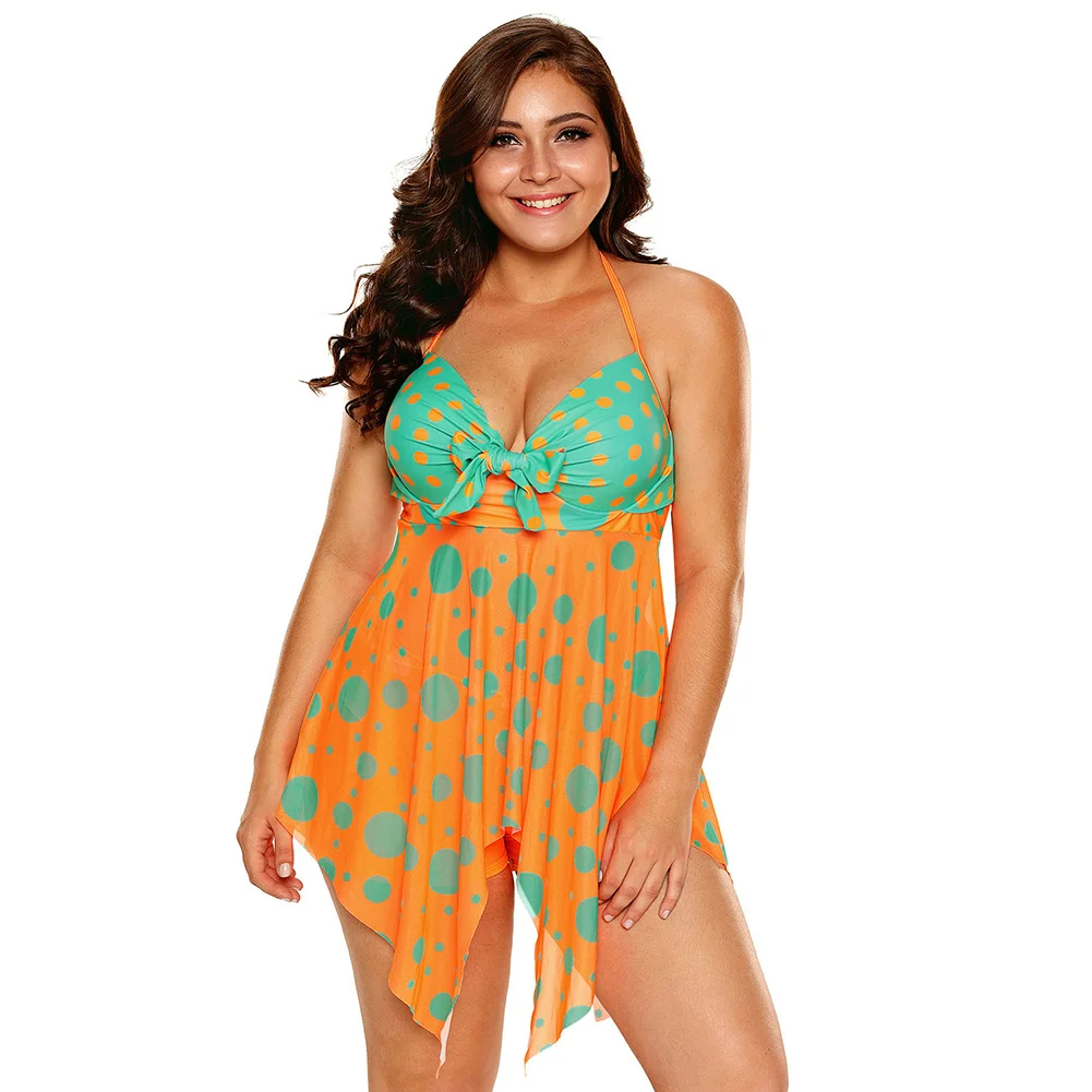 

PLUSLAND Summer Sexy Women Dot Printing Pattern V Collar Backless High Waist Tie Front Two-Piece Separates Bathing Suits