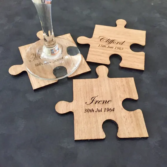 

personalized rustic wedding table Wooden Jigsaw Coasters Keepsake Favour for Guests birthday baby shower party company gifts