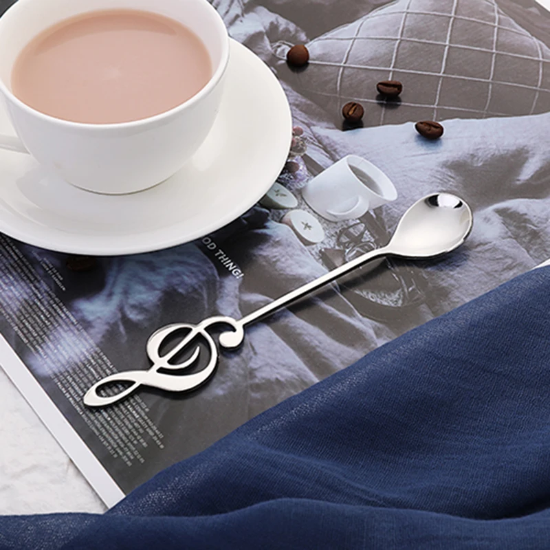 

New Stainless Steel Spoon Coffee Spoon Shape Music Theme Theme Tea Mixing Spoon Small Ice Cream Dessert Scoop Creative Cutlery
