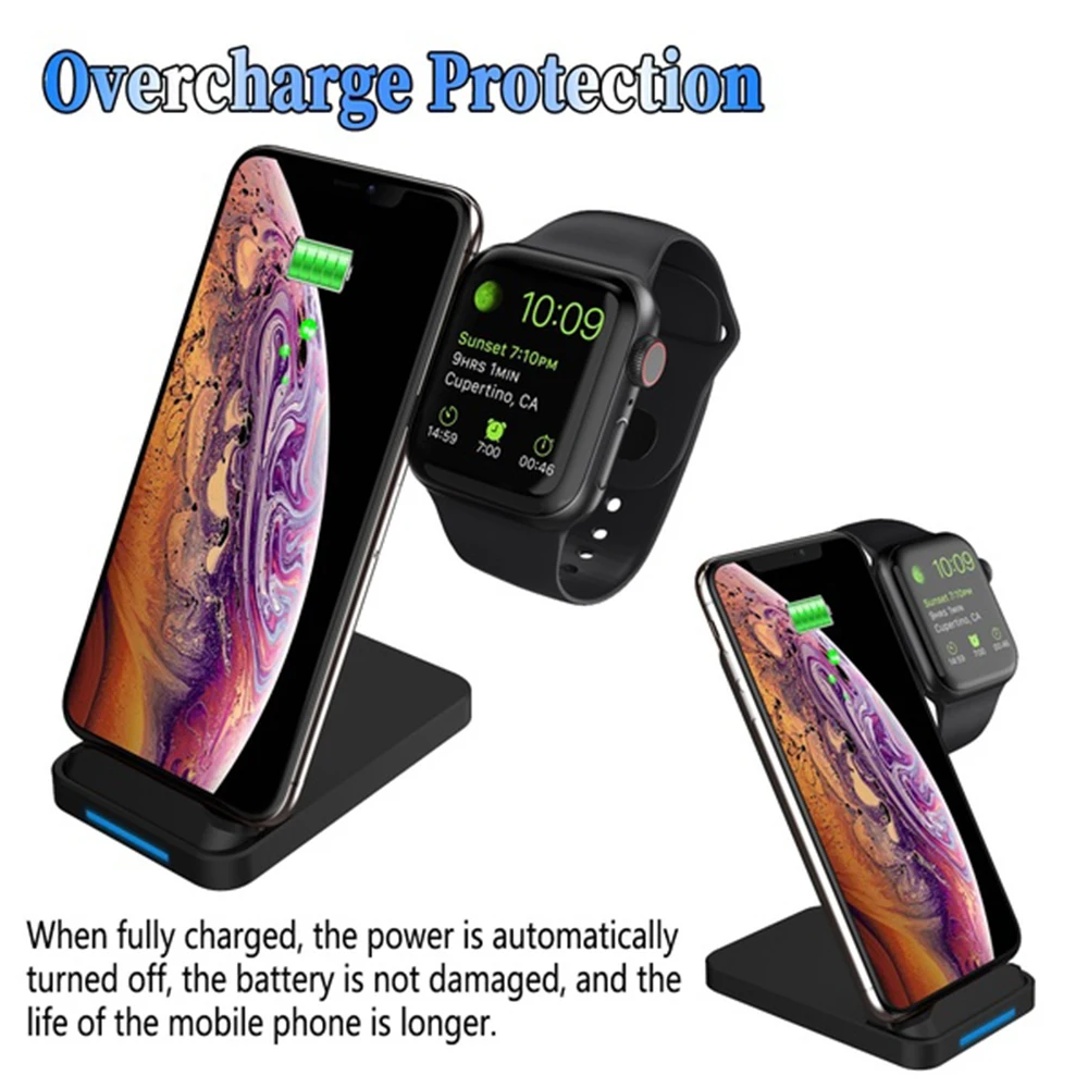

QI Fast Charge Wireless Charger 2.0 Fast Charge for iPhone 8 10 X Samsung S6 S7 S8 2- Basic 5V / 2A and 9V / 1.67A Watch 2 in 1