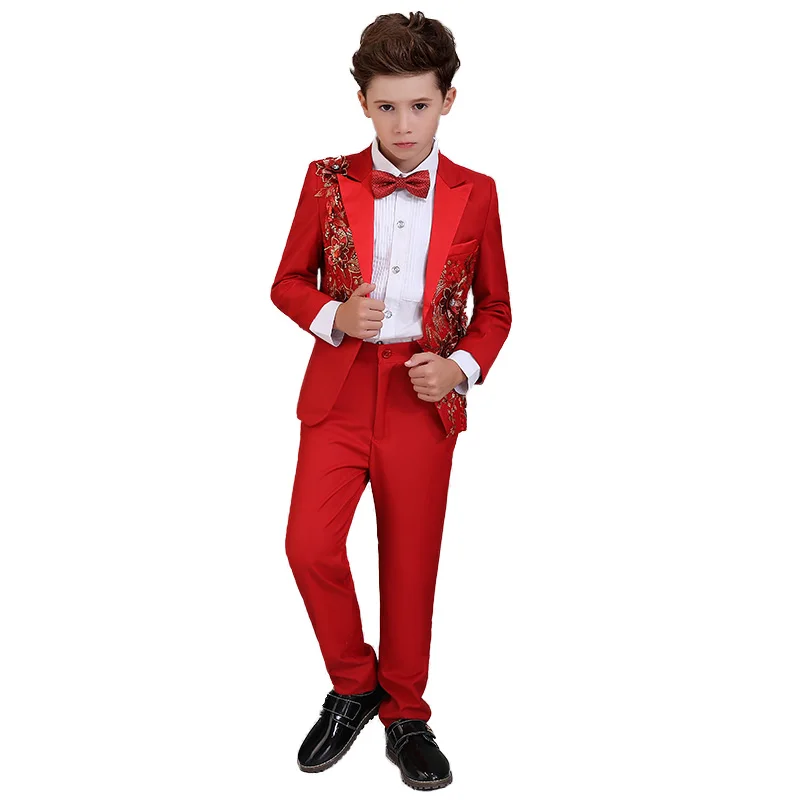 

High quality children's tuxedo boys dress flower formal suit wedding host suit children stage piano costumes spring