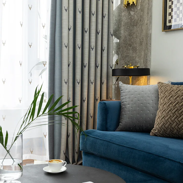 

Imitation Hemp Elk Stripe Printing Curtain Cloth Modern Simple Curtain Curtains for Bedroom Curtains for Living Room