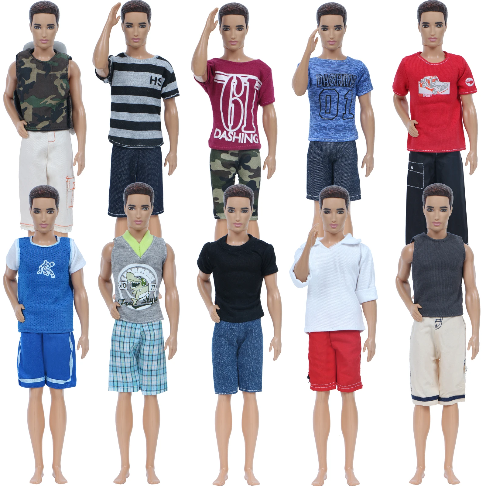 

Random 1 Pcs 3 Pcs Doll Outfit for Barbie Doll Friend Ken Summer Wear Short Pants Trousers T-Shirt Doll Clothes Accessories
