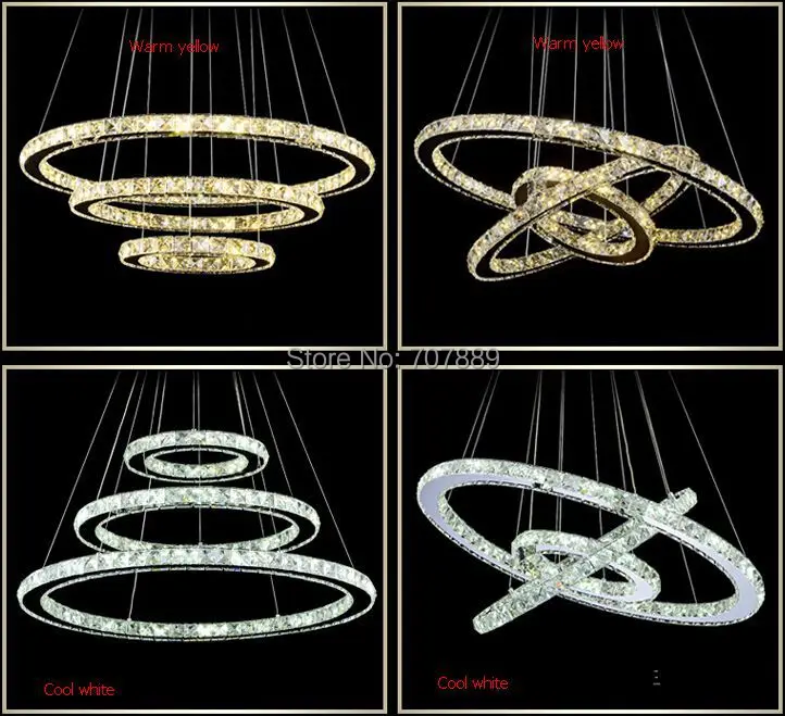 Hot Sale Diamond Ring LED Crystal Chandelier Modern Dining room Pendant Lamp Circles Lighting Free shipping PL291