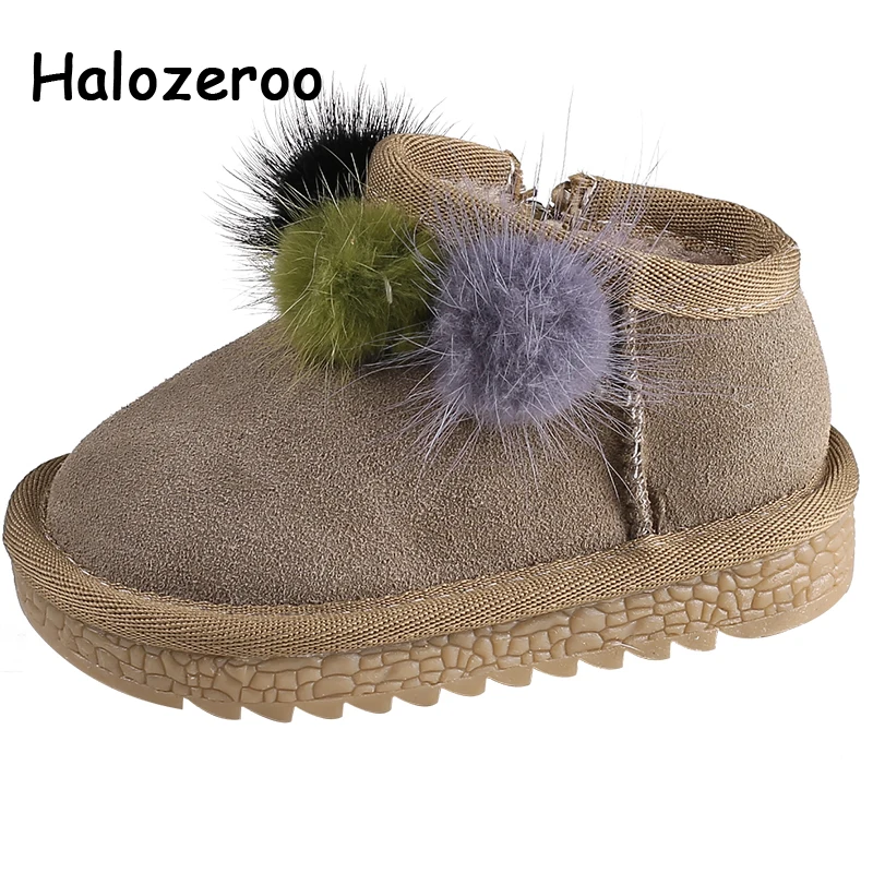 

Halozeroo Winter Baby Girl Ankle Snow Boots Toddler Warm Shoes Children Genuine Leather Boots Boy Brand Fur Black Boots Fashion