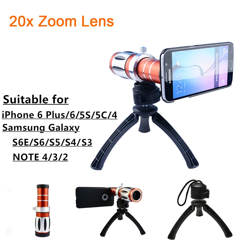 

2017 20x Optical Zoom Telephoto Lentes Telescope Lens Kit With Tripod Phone Cases For Samsung iPhone Mobile Phone Camera Lenses