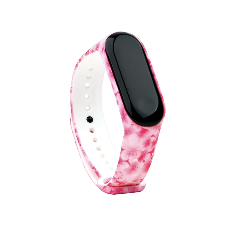 Ремешок для xiaomi mi Band 4, камуфляжный силиконовый ремешок на запястье, сменный ремешок для xiaomi mi band 3/4, умный браслет, браслет с принтом - Цвет: Pink flower