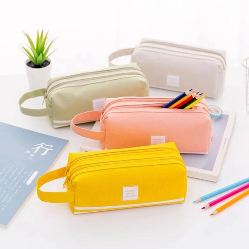 

Macaron Colors Big Canvas Pencil Case For Girls Cute Large Pencil Box Pen Case School Supplies Stationery