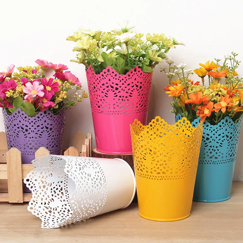 Wrought Iron Flower Pots Balcony Planters Hollow Out Bucket Flower Pots Balcony Planters