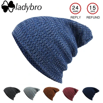 

Ladybro Winter Wool Hat Women Men Skullies Cap Knitted Women's Brand Bonnet Beanies Hat Cap For Female Male Baggy Cap bonnet