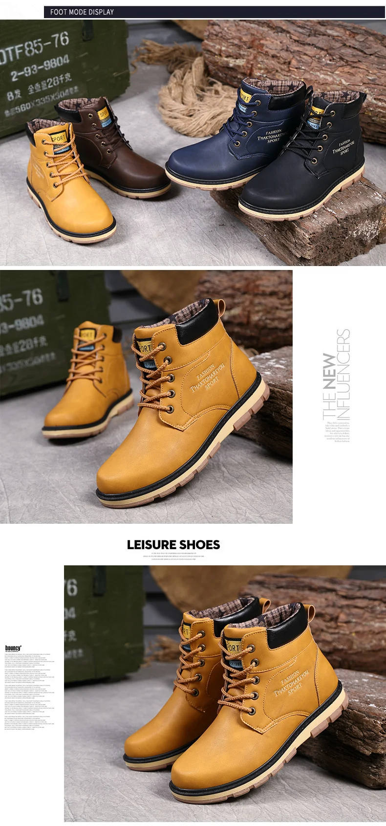 Беззвучные Брендовые мужские ботинки осенне-зимние теплые меховые ботинки размера плюс 39~ 46 модные повседневные кожаные ботинки 4 цвета ботинки на шнуровке