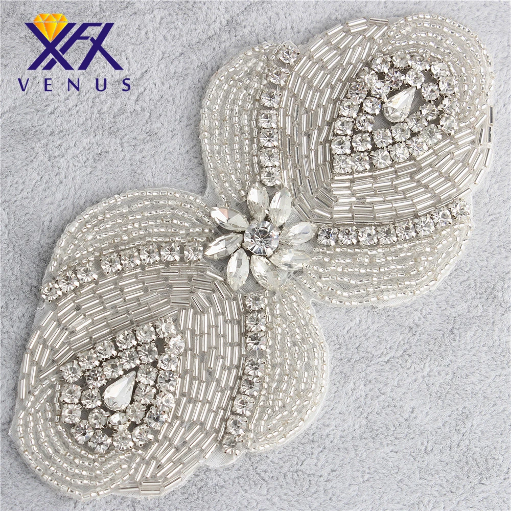 XINFANGXIU 30 pieces rhinestone applique bow knot pattern beaded clear