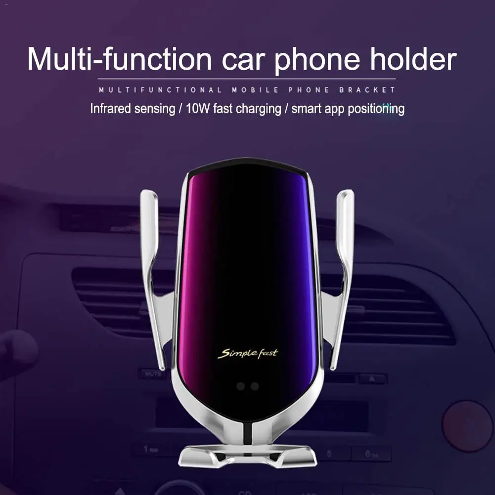 

R1 Car-styling Wireless Charger Fast 1 Button Car Search Positioning 2.5 Glass Mirror Phone Holder Car Automatic Clamping Mount