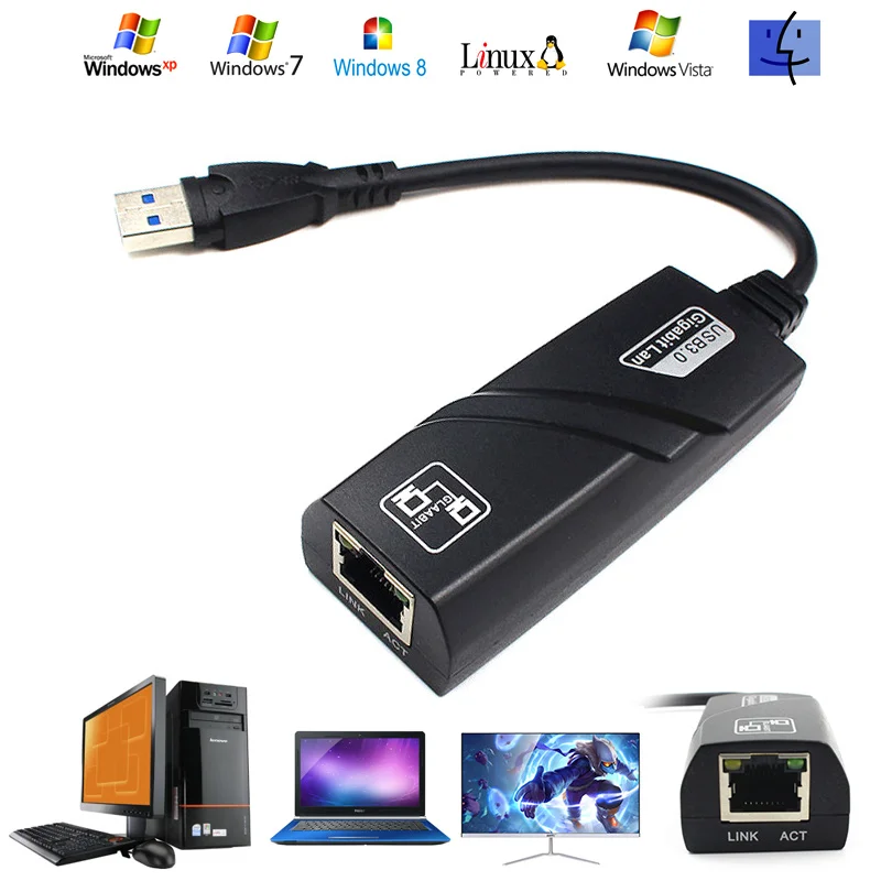 

1000Mbps USB 3.0 To RJ45 10/100/1000 Gigabit Ethernet LAN Adapter QJY99