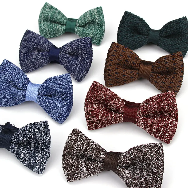 

KR1035-1042 New Men Women Knit Bowtie Adjustable Butterfly Double Deck Neckwear Striped Bowtie Knitting Dress Knitted Bow Tie