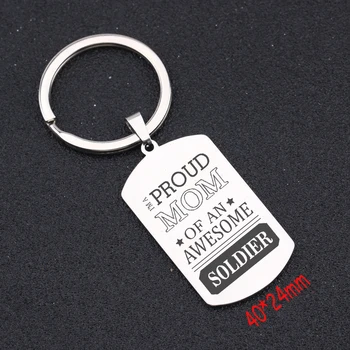 

I'm A Proud Mom Of An Awesome Soldier Keychain For Mother's Day Gift Fashion Jewelry Women Exclusive Tag Charm Key Ring
