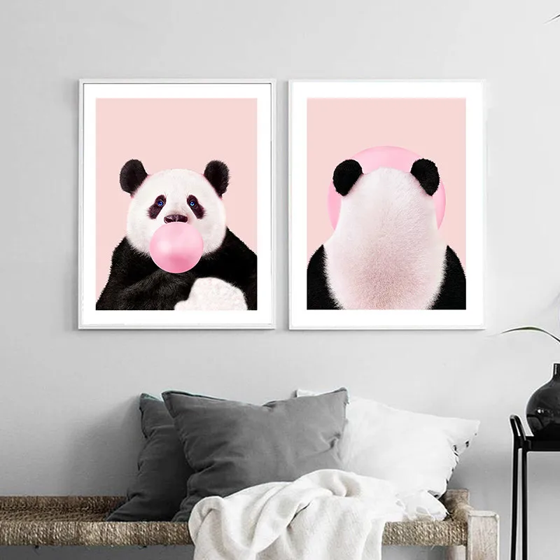 Cute-Animal-Prints-Panda-Nursery-Bubble-Gum-Wall-Art-Canvas-Painting-Blush-Pink-Funny-Poster-Decoration (2)