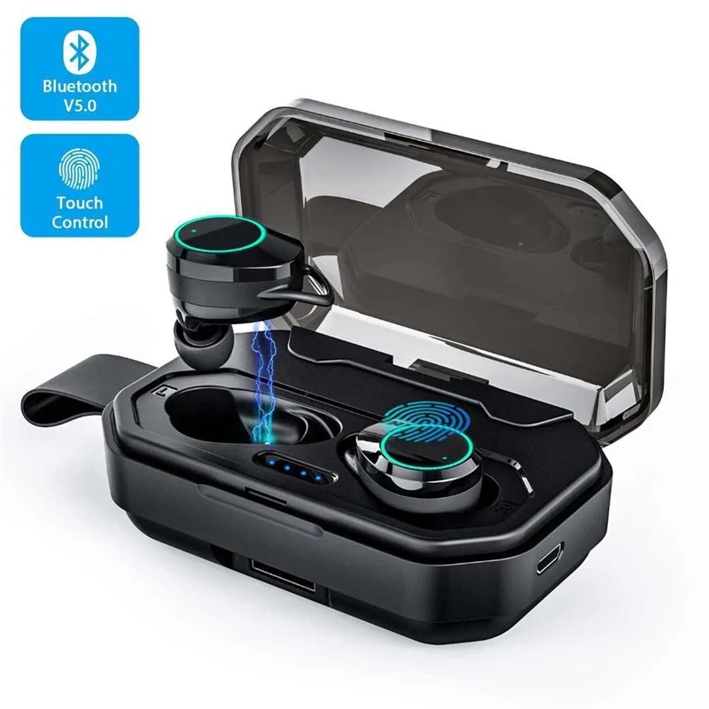 

New Upgrade TWS Wireless Bluetooth 5.0 earbuds IPX7 Waterproof Touch control Headset Mini 3D Stereo Sound Earbuds with Dual Mic