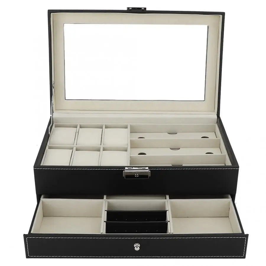 Многофункциональная двухслойная Ювелирная коробка для хранения часов коллекция витринный футляр-органайзер ювелирные изделия очки держатель коробка для часов d