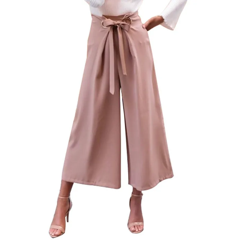 

Casual High Waist Wide Leg Pants Women Clothes 2018 New Ladies Lace Up Loose Trousers Female Palazzo Mujer Pantalon Large Femme
