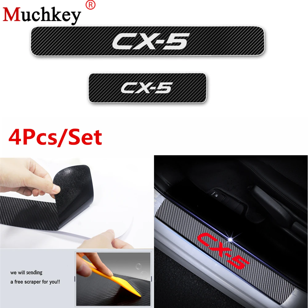 

Carbon Fiber Vinyl Sticker Car Door Sill Protector Scuff Plate For MAZDA CX-5 CX5 CX 5 Door Threshold Plate Car Accessories 4PCS