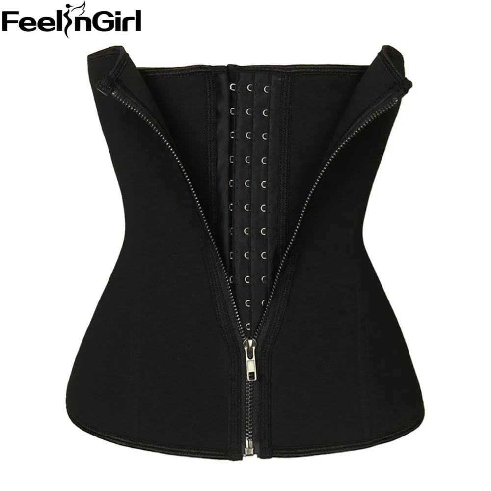 FeelinGirl Slimming Waist Trainer Corset Sweat Belt Zip Clip Front 6