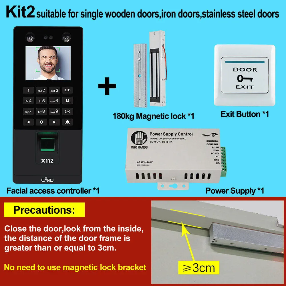 Лицевая сторона биометрическая система контроля доступа к двери отпечатков пальцев комплект IP/TCP RFID клавиатуры электрические замки USB машина посещаемости времени - Цвет: Kit 2