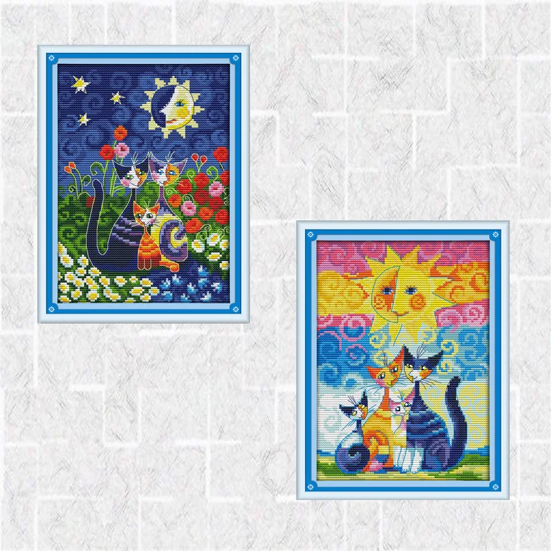 

Needlework DIY DMC Cross stitch Sets For Embroidery kits Cats Under the Sun Patterns Counted Cross-Stitching Home Decoration