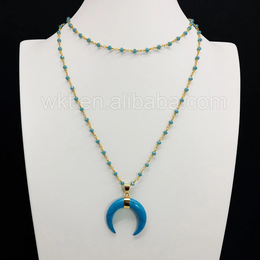 

WT-N680 Wholesale charming blue stone pendant necklace ,simple statement necklace for women jewelry making