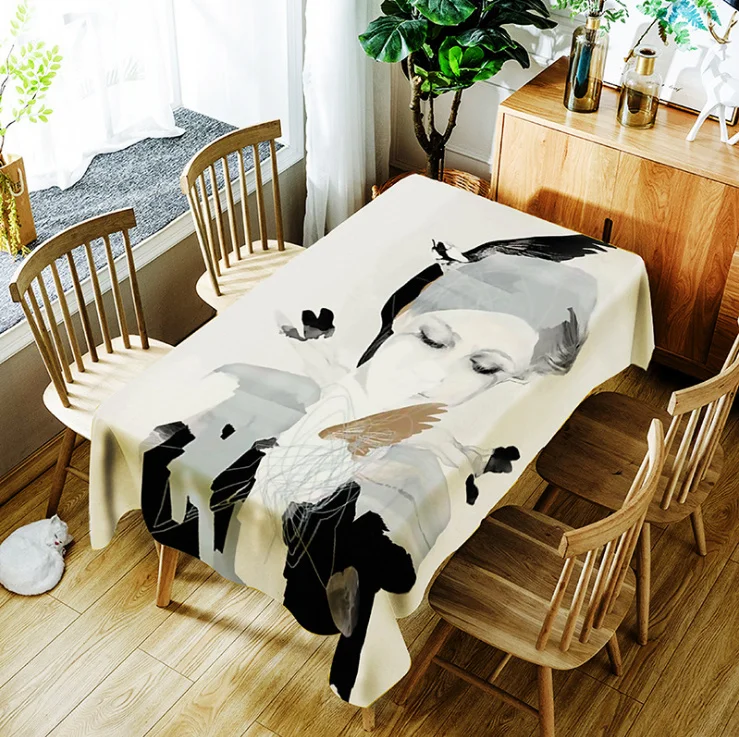 

Sketch Beauty Mountain Decorative Tablecloth Waterproof Thicken Rectangular Wedding Home Dining Table Cover Tea TableCloth