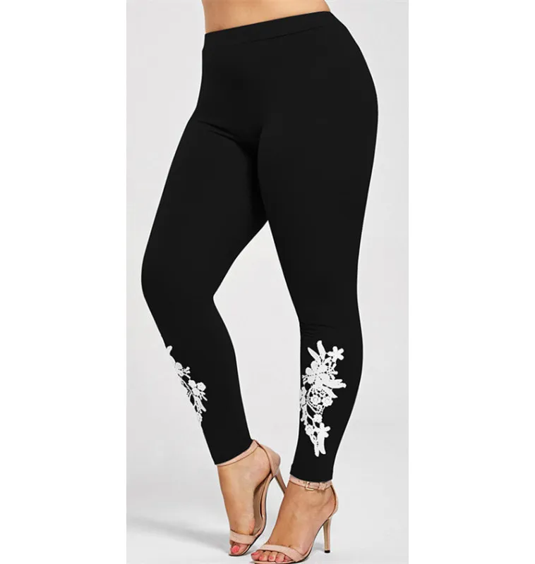 4xl плюс Размеры цветок леггинсы для фитнеса Новинки для женщин узкие Повседневное 2019 лоскутное леггинсы женские брюки карандаш брюки