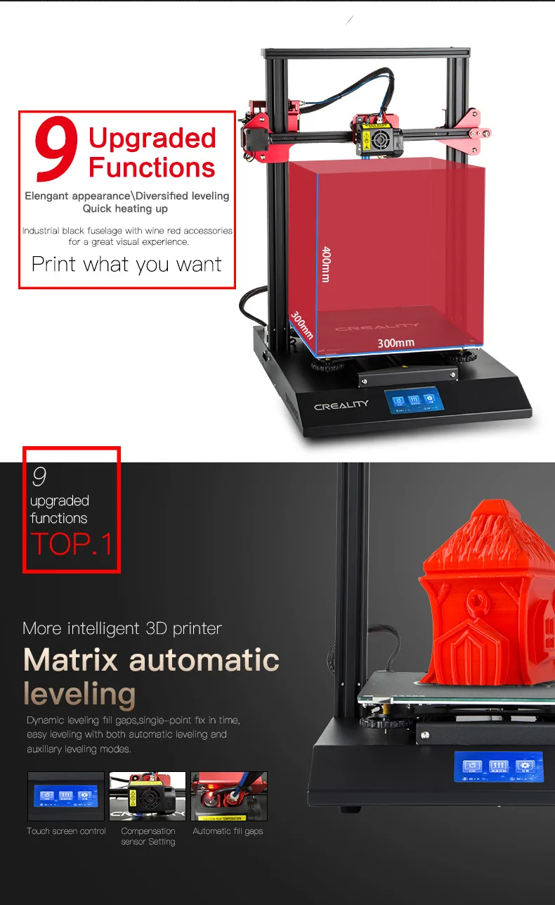 Creality CR-10S Pro 3d принтер 4,3 дюймов сенсорный ЖК-дисплей датчик автоматического выравнивания принтер Печать накаливания обнаружения Funtion