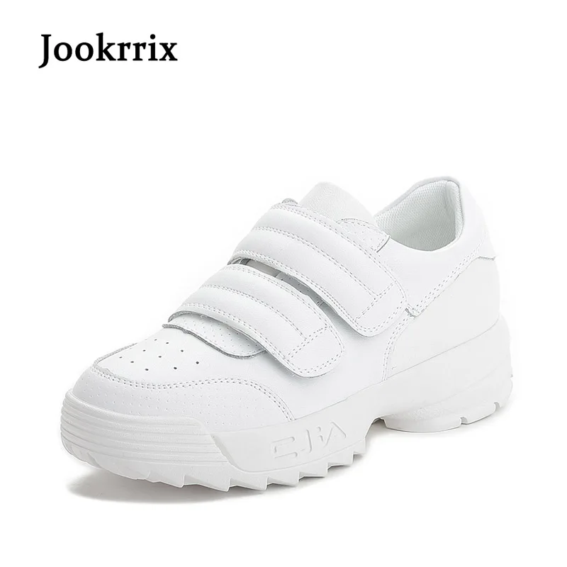 

Jookrrix 2018 Spring Fashion Brand Lady Casual Vulcanized Shoes Women White Shoe Genuine Leather Girl Leisure Platform Sneaker