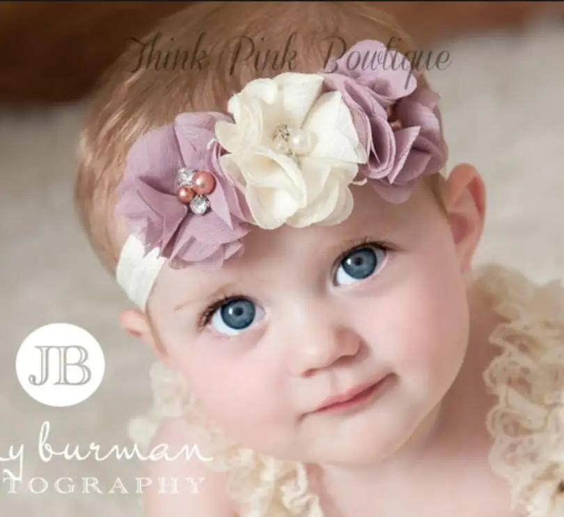 

JRFSD 1Pcs Hot Sell Headband With 3 Flower Pearl Diamond Hair Bands Headbands for Girl Elastic Kids Hair Accessories