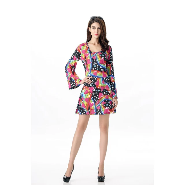 NEW 2017 Fashion Ladies 60s 70s Retro Hippie Go Girl Disco Costume Fancy Dress Print NEW 2017 Fashion Ladies 60s 70s Retro Hippie Go Girl Disco Costume Fancy Dress Print
