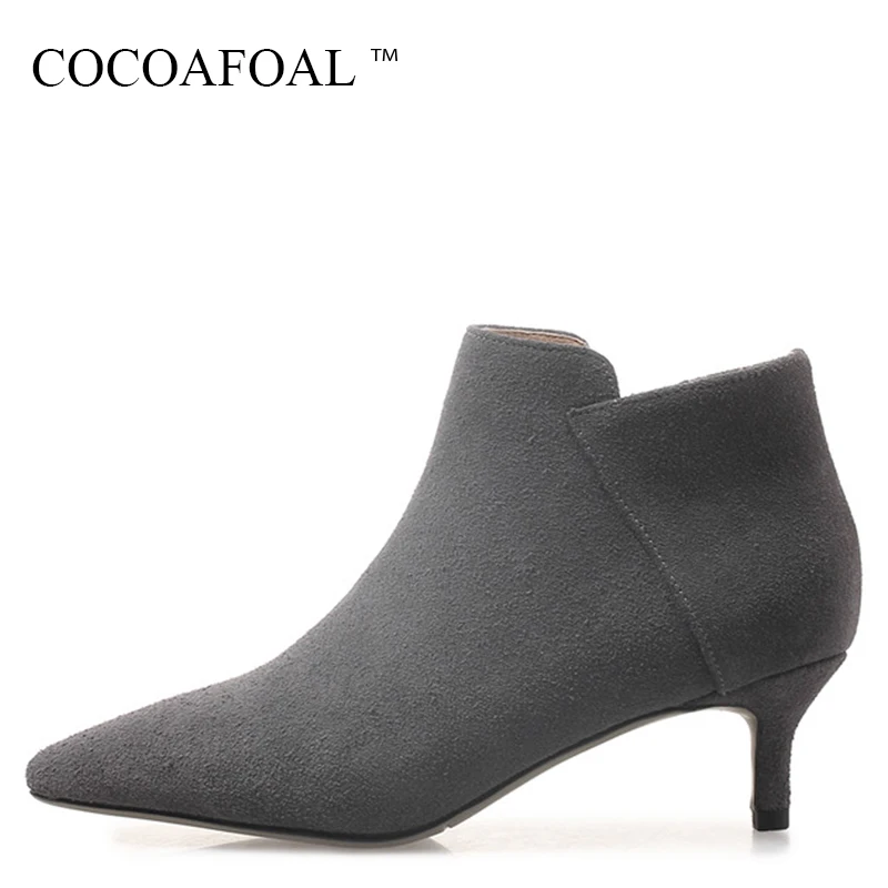 

COCOAFOAL Winter Black Nubuck Leather Chelsea Boots Fashion High Heeled Shoes Plus Size 33 41 Woman Genuine Leather Martin Boots