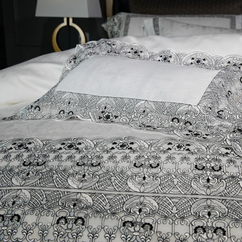 Waliicorners Bedding Sets Europe Style Jacquard Duvet Cover Set Pillow Cases Flat Sheet Bed 4 Pieces King Size 10 _L6A5037