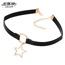 ASACH Simple Design Hollow Star Pendant Necklaces Chokers For Women Girls Steampunk PU Leather Chocker collier ras du cou colar
