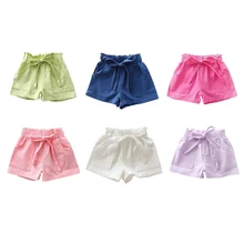 Новые летние однотонные шорты для маленьких девочек, штаны с бантом, повседневная одежда для малышей
