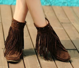 COVOYYAR сапоги с бахромой 2 Слои кисточкой под колено высокие низкие ботинки на платформе Для женщин, высота до середины голени, широкий ассортимент обуви: Мокасины Женская обувь WBS8 - Цвет: brown