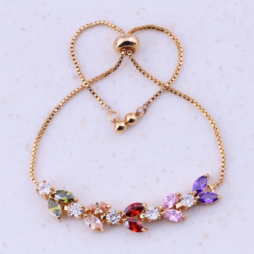 Unusal Multicolor Synthetic Multigem Yellow Gold Color Adjustable Slide