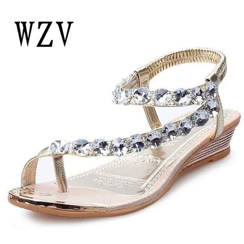 

2018 Women Sandals Summer Style Bling diamond Fashion Peep Toe women Shoes Sandal Flat Shoes Woman Gold silver