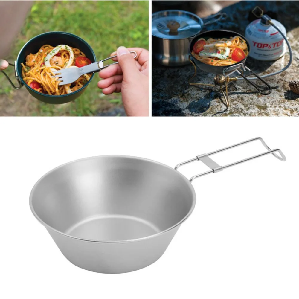Tazón de Acero inoxidable Mango Plegable Al Aire Libre de Picnic Vajilla de Camping Utensilios de Cocina Portátil de Ahorro de Espacio Plegable Tazón Herramienta de Cocina