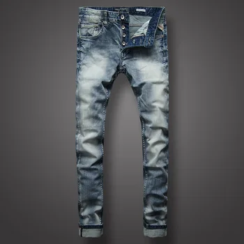 

Light Blue Fashion Men Jeans Italian Classic Style Simple Denim Buttons Pants Balplein Brand Jeans Men Slim Biker Jeans Homme