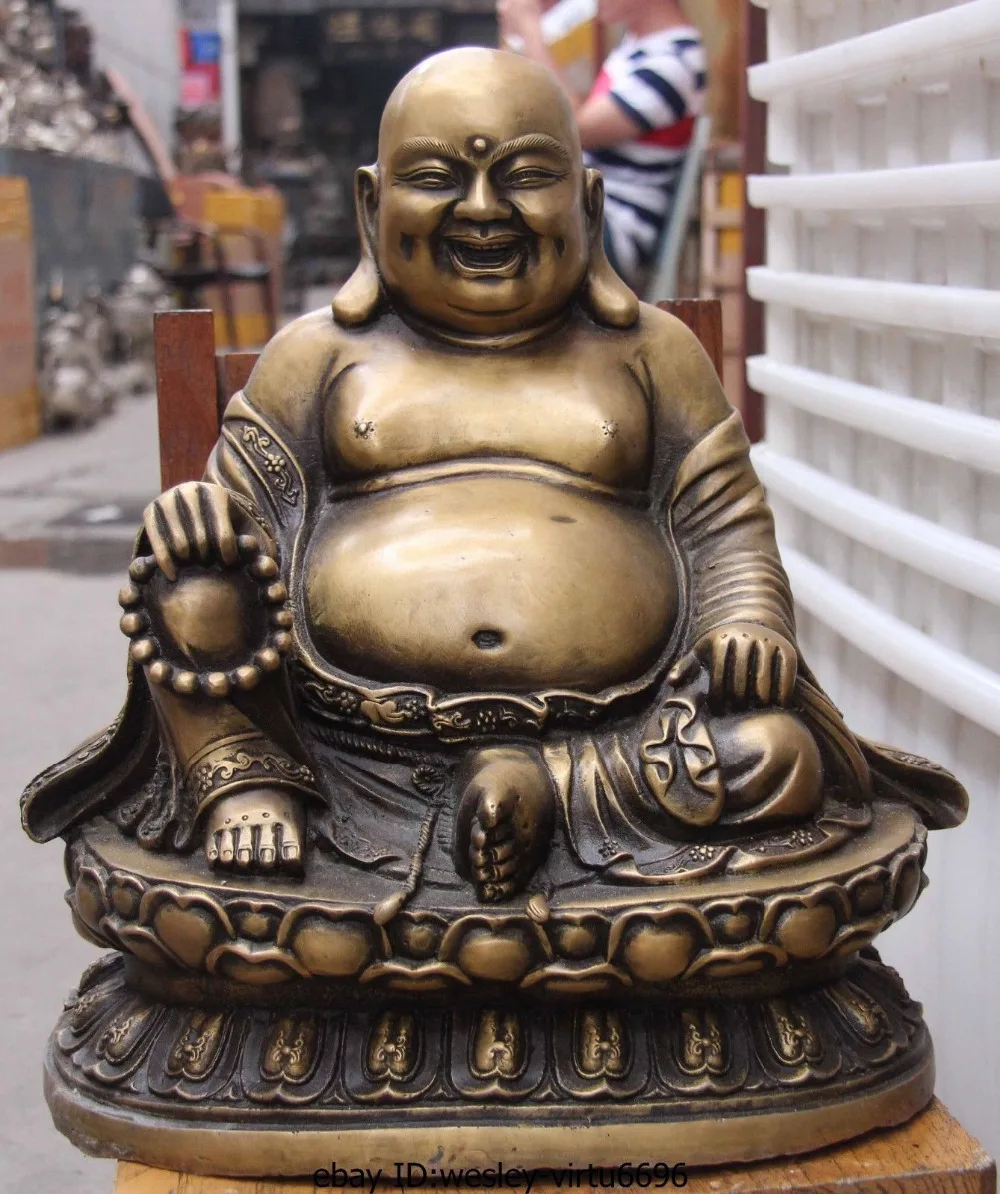 

Chinese Temple Folk Old Bronze Copper Mile MIROKU Future Maitreya Buddha Statue Medicine copper Decoration real Brass