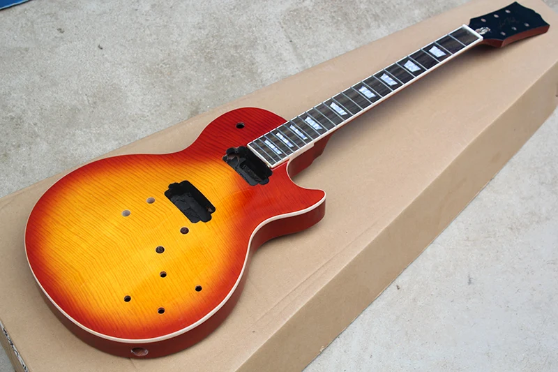 

Factory Custom Semi-finished Cherry Sunburst Electric Guitar Kit with Rosewood Fretboard,Flame Maple Veneer,Offer Customized